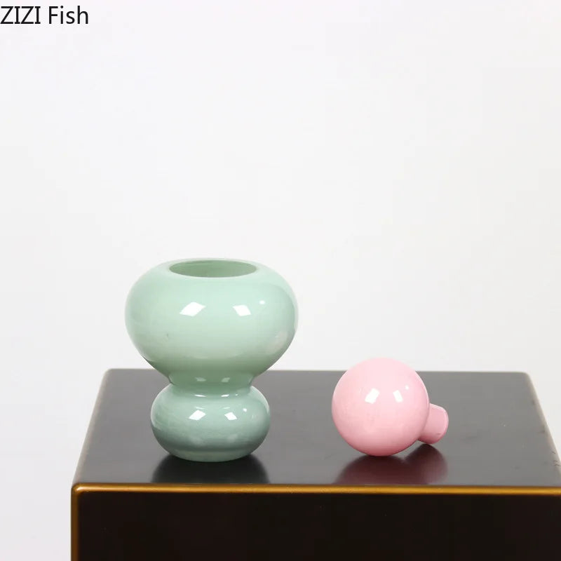 Circular Pink Glass Vase by Afralia™: Elegant Table Decor for Artificial Flowers Arrangement