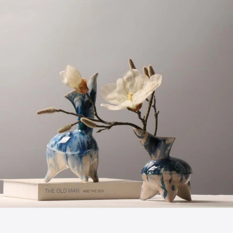 Afralia™ Irregular Ink Pattern Ceramic Flagon Vase - Chinese Porcelain Home Decoration