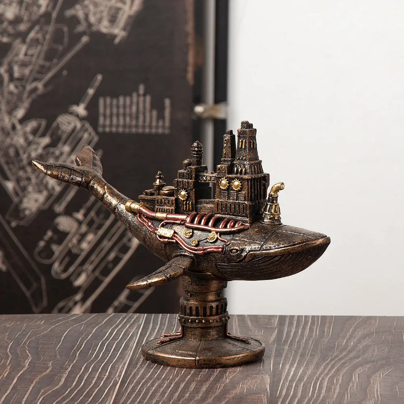 Afralia™ Steampunk Submarine Whale Sculpture for Office Desk and Living Room Decor