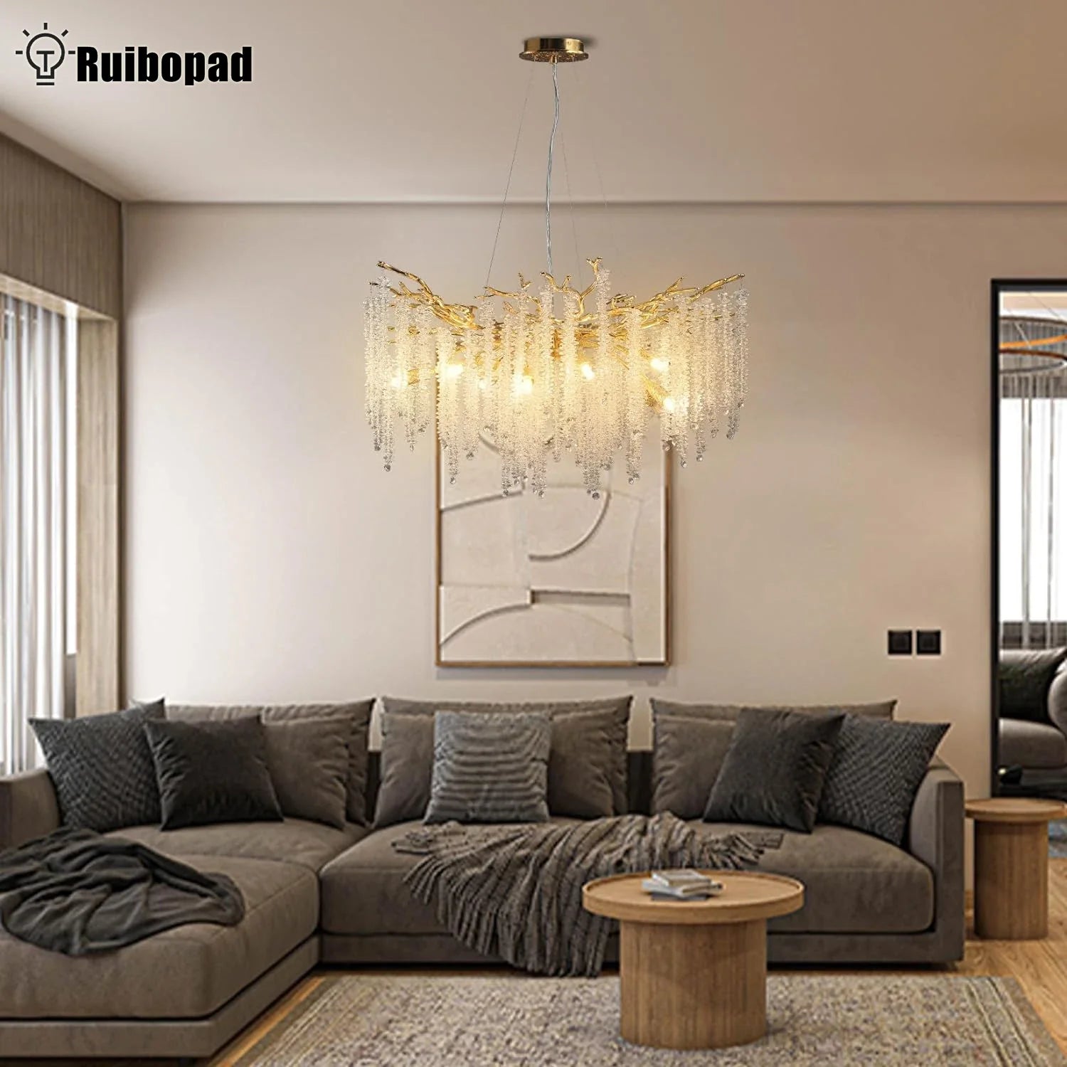 Afralia™ Gold Crystal Branch Chandelier | Modern Luxury Round Ceiling Light
