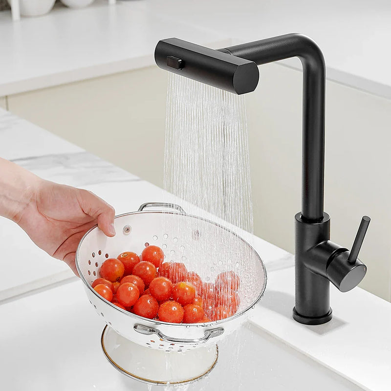 Afralia™ Stainless Steel Pull-out Waterfall Kitchen Faucet with Hot/Cold Water, Multi-function Rinse