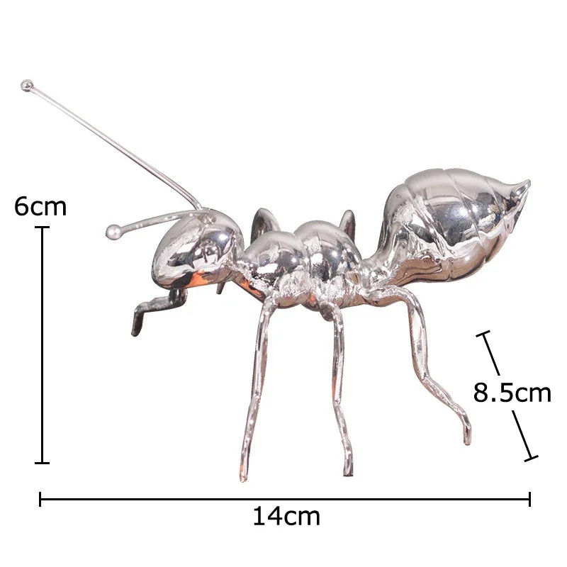 Silver Plated Ants Sculpture by Afralia™: Golden & Silver Metal Desk Ornaments
