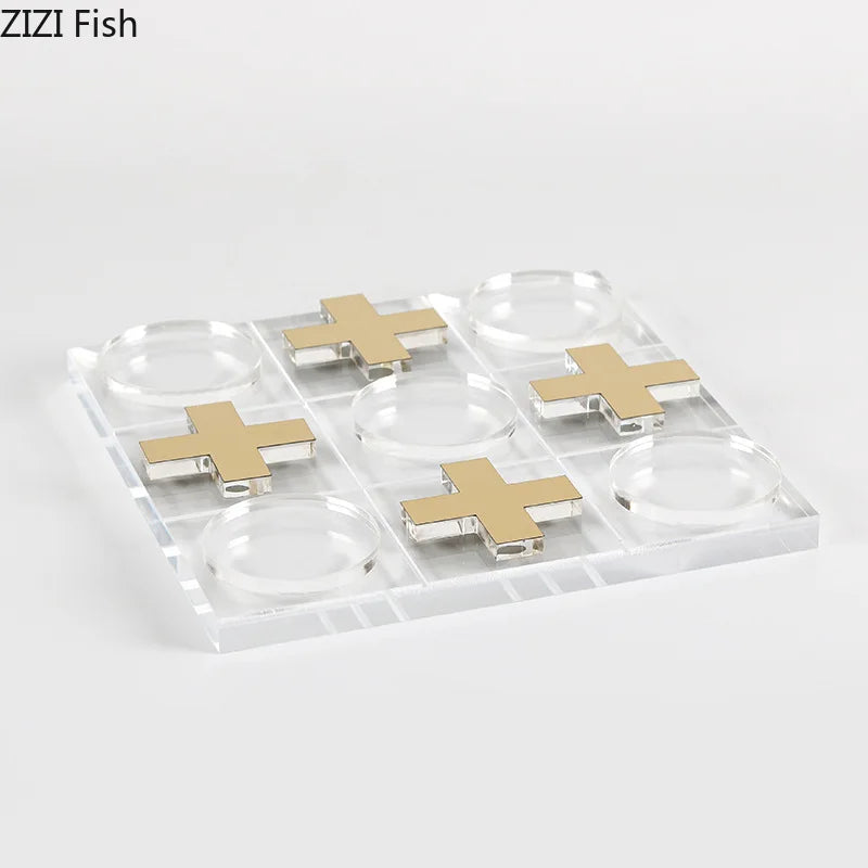 Afralia™ Acrylic Tic-Tac-Toe Chessboard Set: Geometric Artwork Ornaments & Chess Pieces