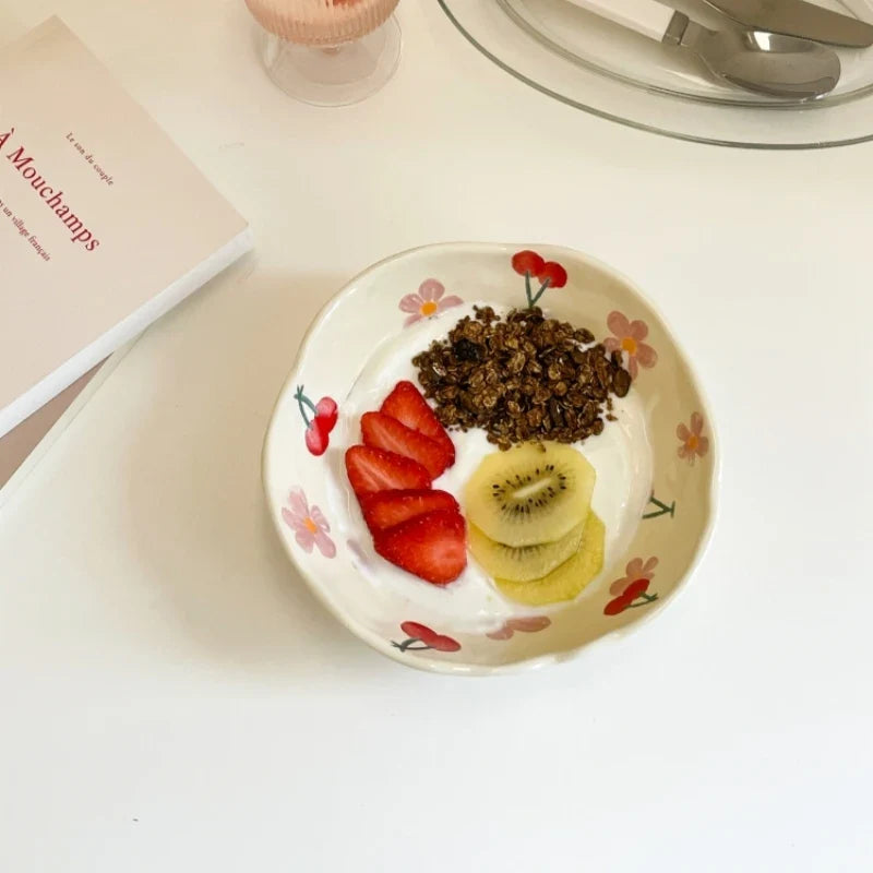 Afralia™ Ceramic Fruit Salad Bowl - Girl's Irregular Design for Desserts and Snacks