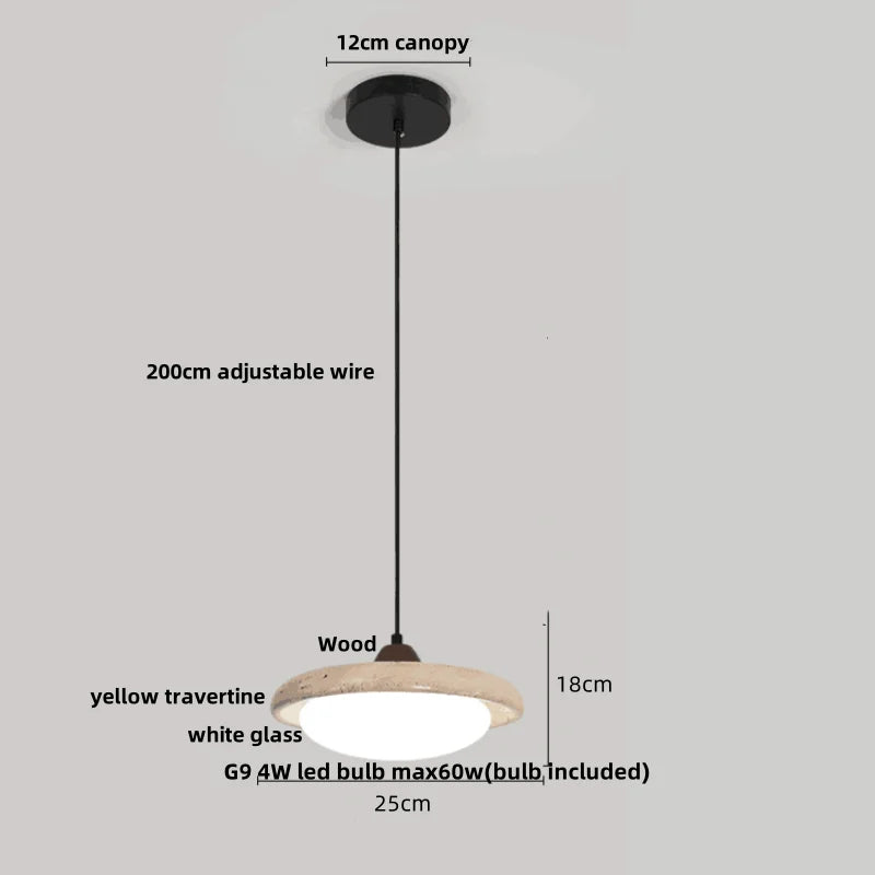 Afralia™ Wood Canopy LED Pendant Lights Japanese Style Globe Travertine Hang Lamp