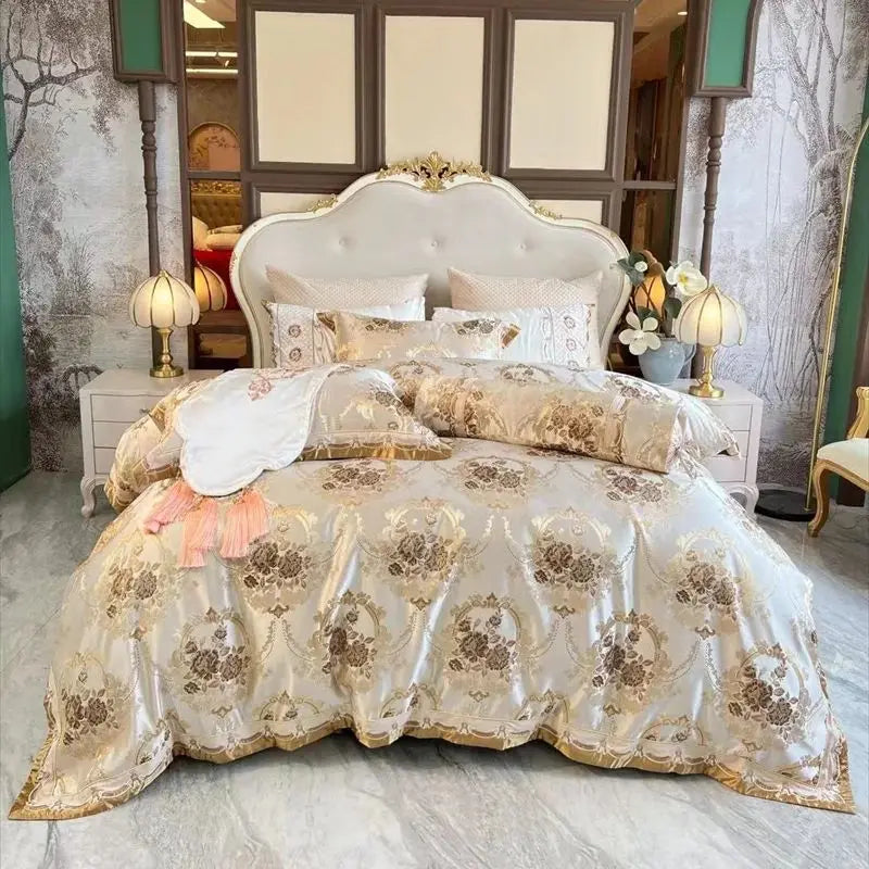 Afralia™ Luxury European Palace Jacquard Cotton Embroidery Bedding Set
