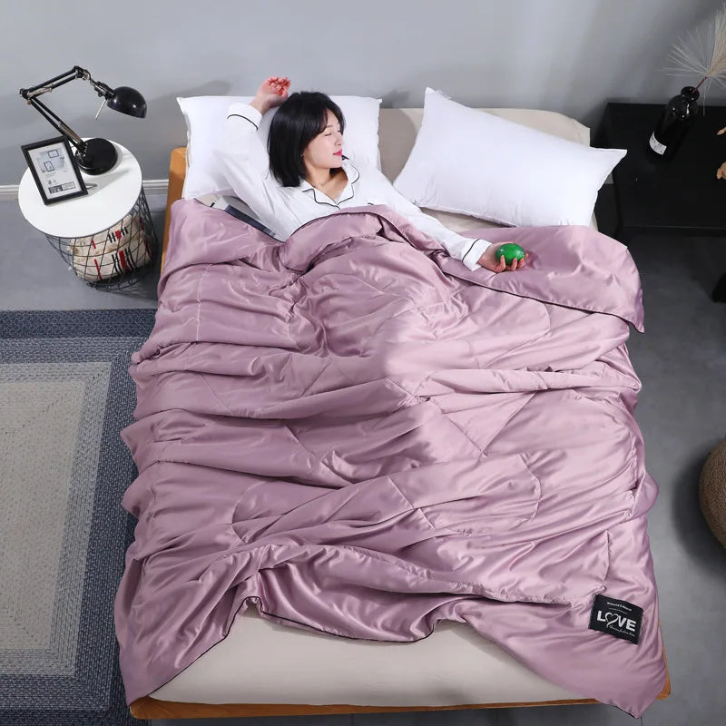 Afralia™ Rayon Quilted Queen Comforter: Luxurious High-End Spring Summer Satin Blanket