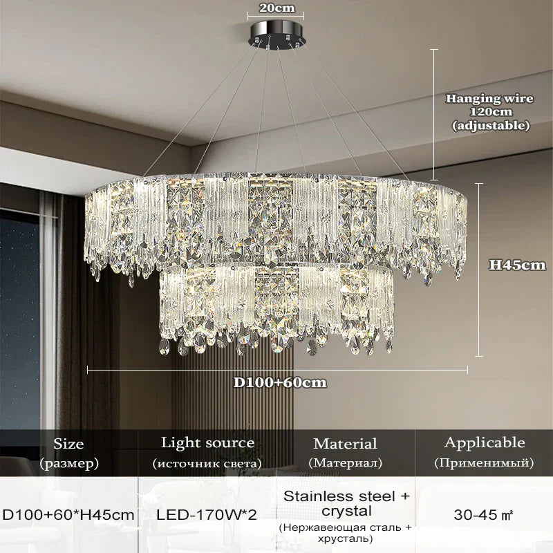 Afralia™ Chrome Crystal Pendant LED Chandelier for Living Dining Bedroom.