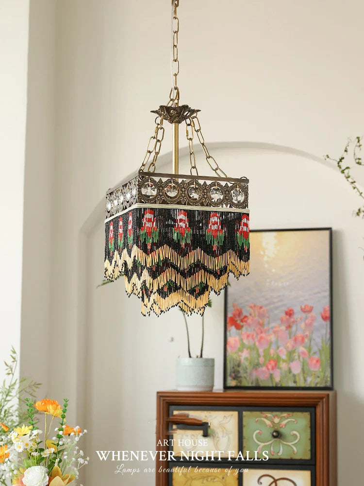 Afralia™ Black Rose Tassel Pendant Lights, Classic Retro Lustres for Living Room
