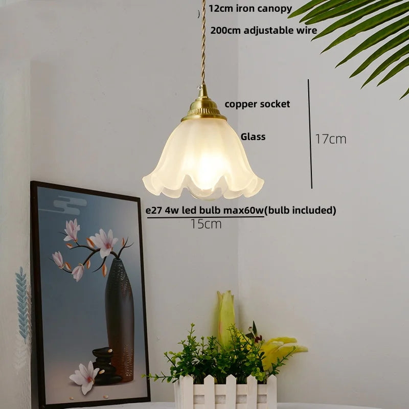 Afralia™ White Glass LED Pendant Lamp Copper Hanging Light Nordic Modern