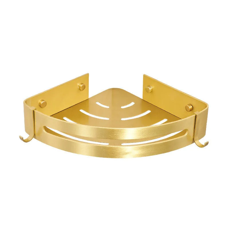 Afralia™ Brushed Gold Aluminum Bathroom Corner Shelf Wall Mounted Shower Shampoo Holder
