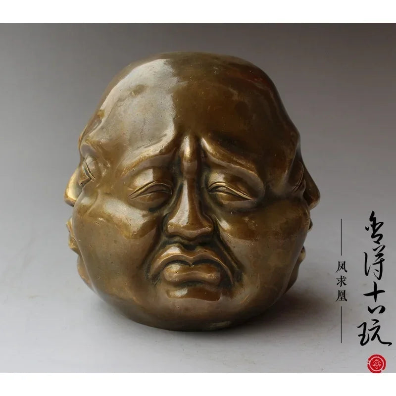 Afralia™ Bronze Four Faces Buddha Head Statue - Emotive Life-like Artwork