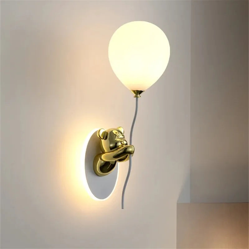 Afralia™ Bear Balloon Wall Light: Kawaii Cartoon Lamp for Children's Room & Bedroom