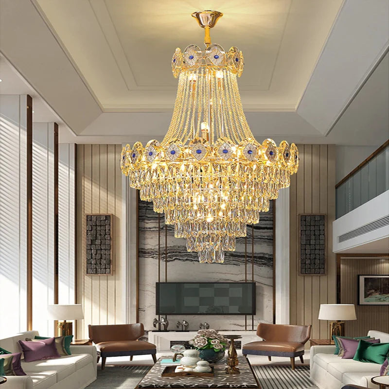 Afralia™ Gold Round Chandelier Dimmable LED Stair Lights Luxury Suspension Lamp