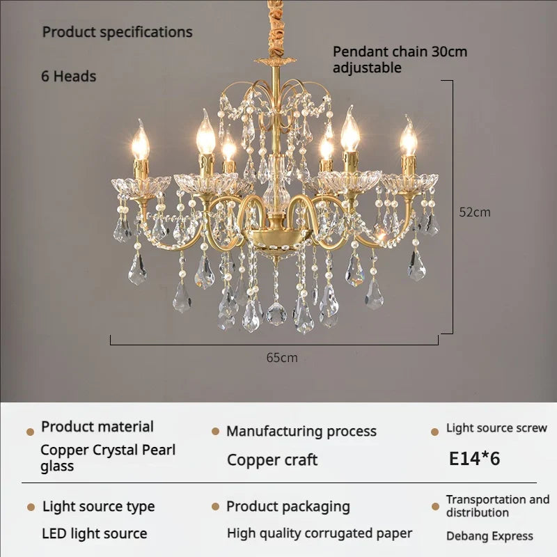 Afralia™ Full Copper Crystal Chandelier Light for Elegant Living Room, Dining Room, Bedroom