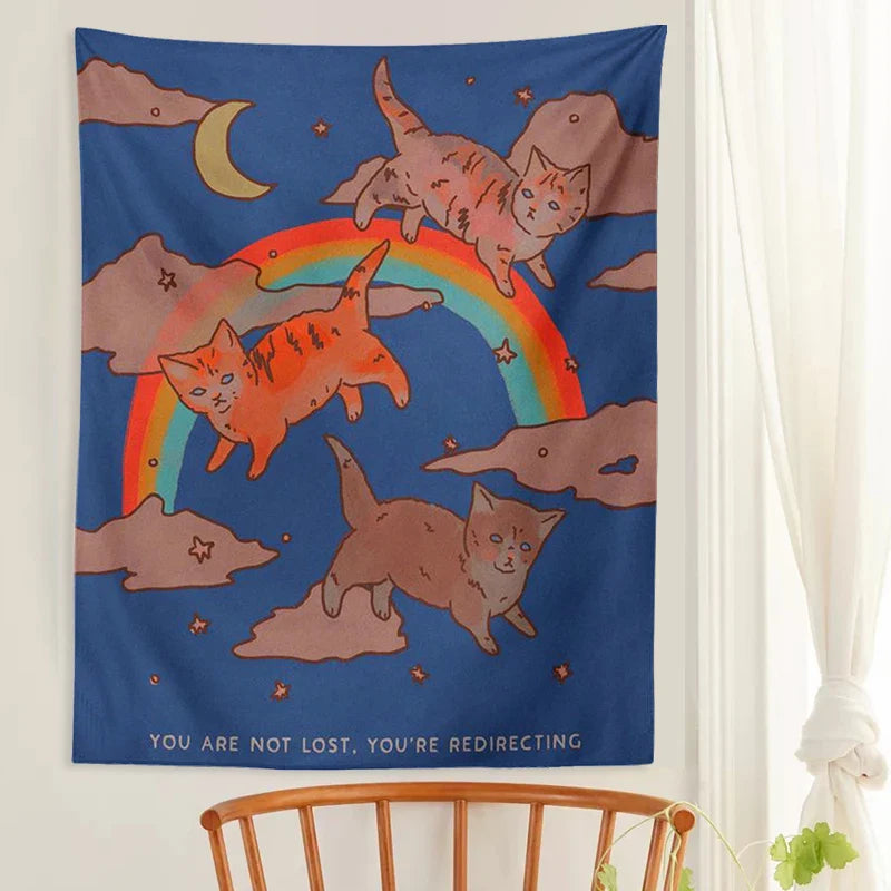 Rainbow Cat Tapestry Wall Hanging for Kids Room Decor by Afralia™