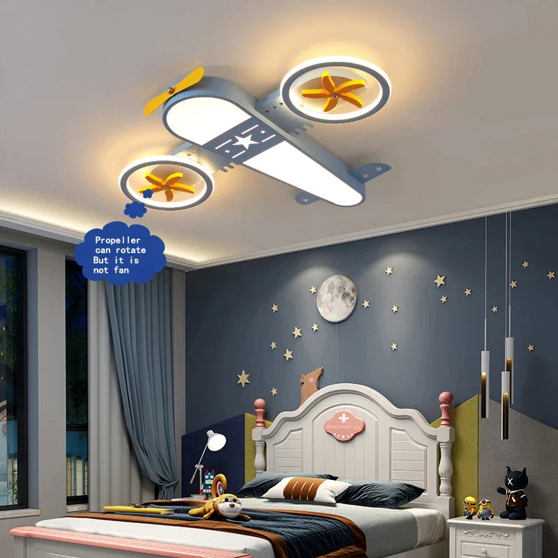 Afralia™ Kids Airplane Ceiling Lights Remote Control Dimmable LED Chandelier