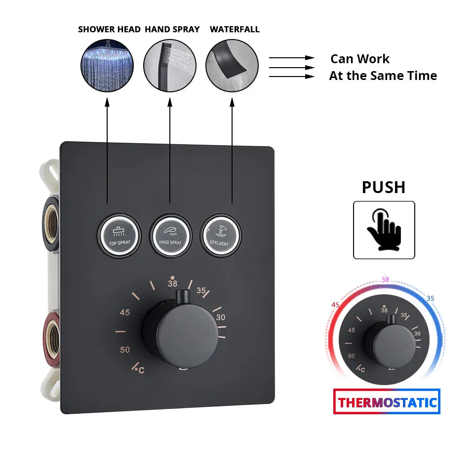 Afralia™ Matte Black Thermostatic Shower Faucet Mixer with Temperature Control