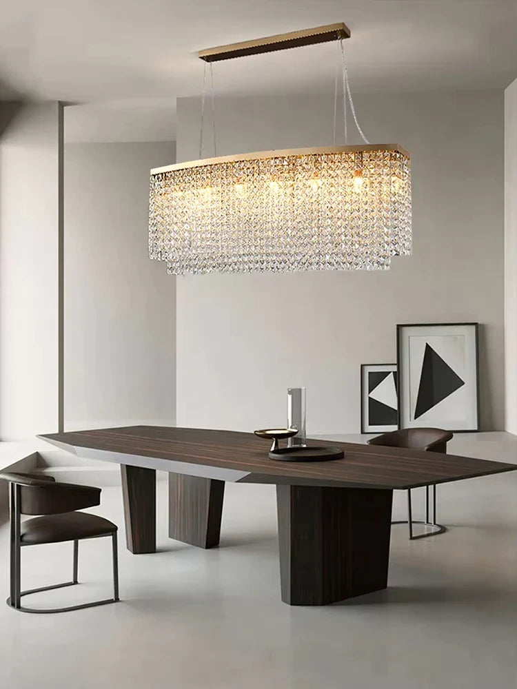 Afralia™ Crystal Tassel Golden Ceiling Chandelier for Dining Table