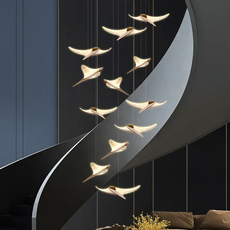 Afralia™ Seagull LED Chandelier: Modern Nordic Attic Stairwell Lamp for Living Room, Hall, Staircase