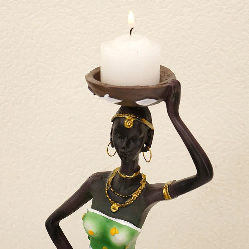 Afralia™ Exotic Black Woman Candlestick Figurine: Elegant African Resin Decor for Dining Table