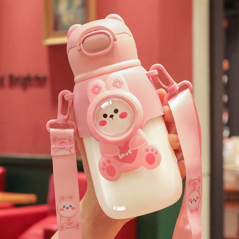 Afralia™ Kids Cute Cartoon Water Cup with Portable Strap - BPA-Free Student Sippy Cup