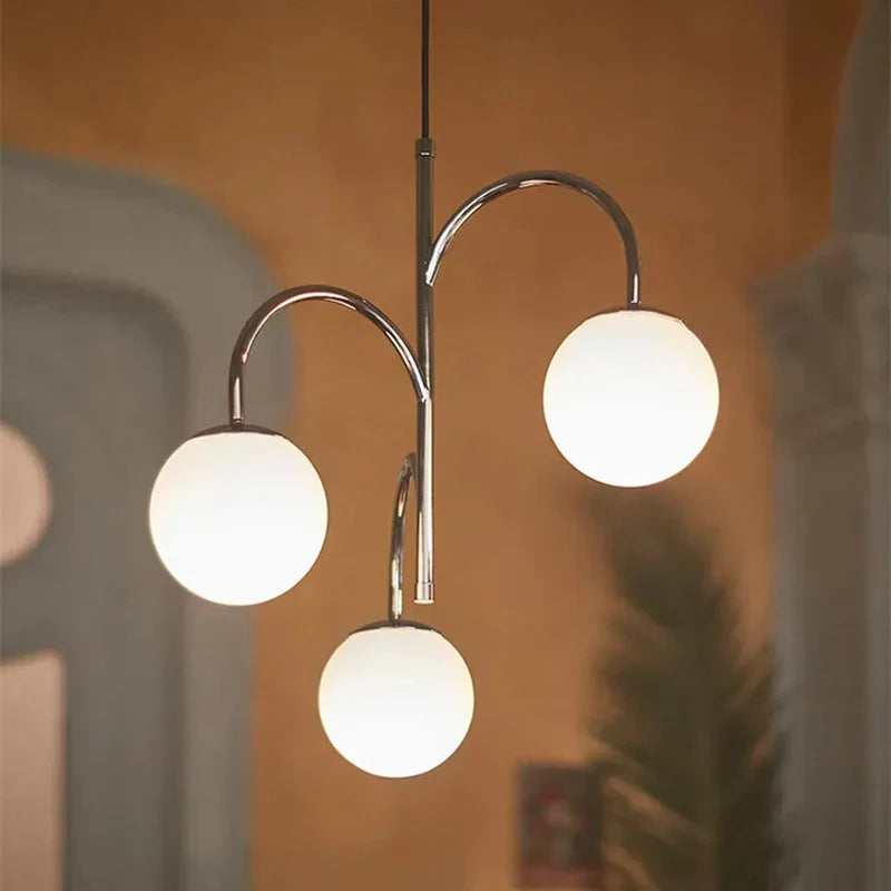 Afralia™ Glass Ball Chrome Chandelier Pendant Light Ceiling Mount Suspension Lamp