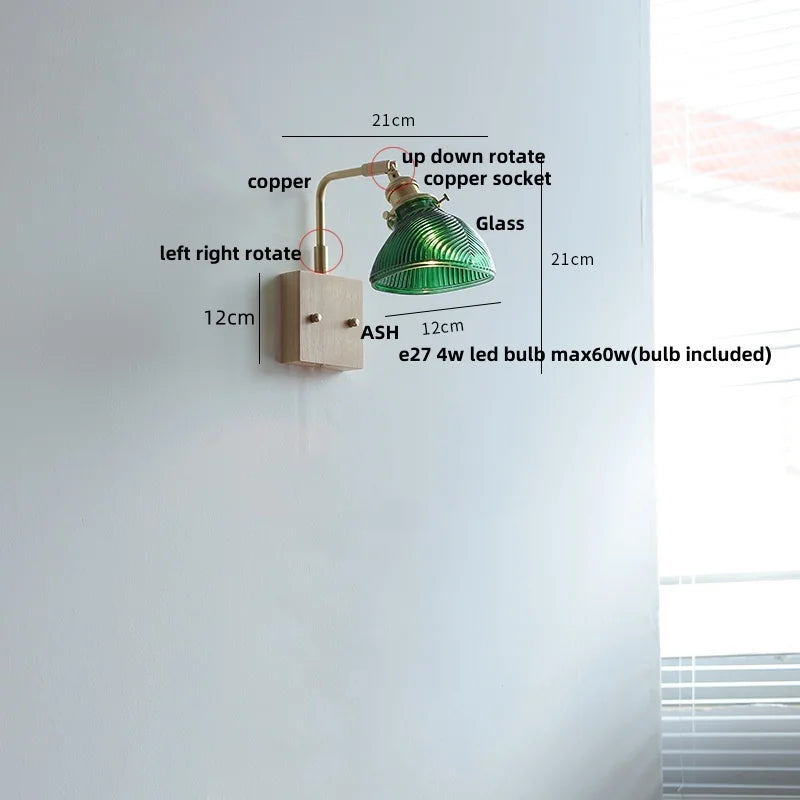 Afralia™ Walnut Wood LED Wall Sconce with Glass Shade & Pull Chain Switch