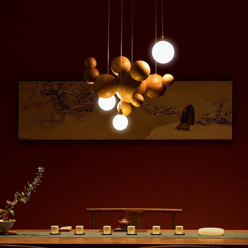 Afralia™ Wooden Ball Pendant Light: Creative Solid Wood Art for Kitchen, Restaurant, Bar LED Lighting