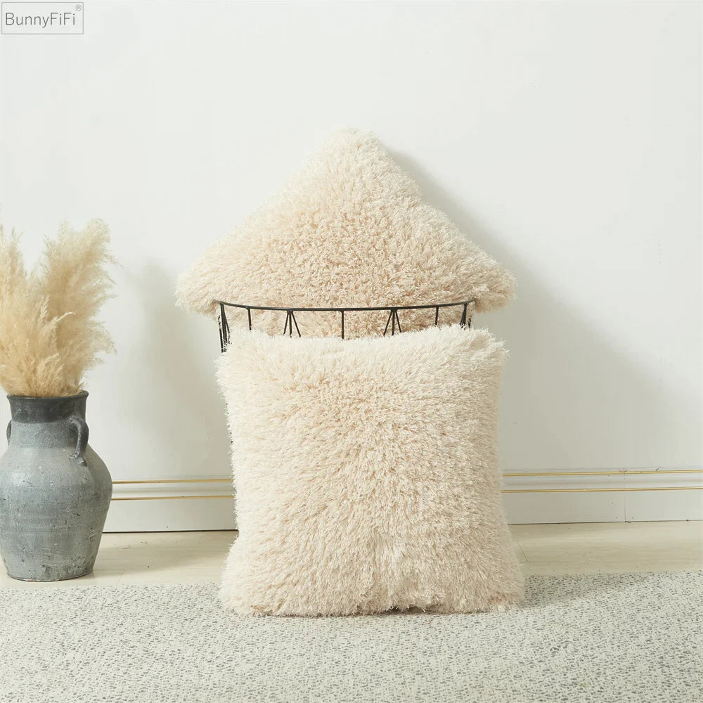 Afralia™ Plush Wool Throw Pillow Cover Nordic Solid Decor for Sofa Bed Home