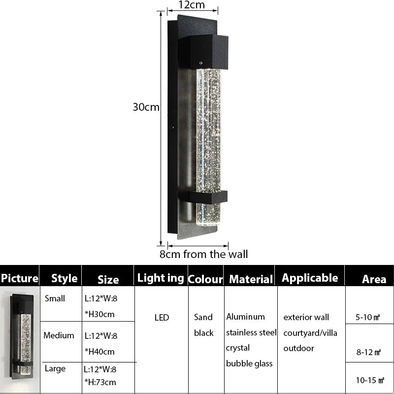 Afralia™ Crystal Bubble LED Outdoor Wall Lamp for Porch, Entryway & Garden