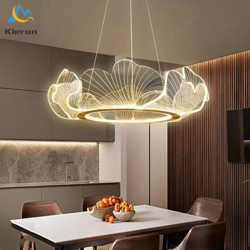 Afralia™ Lotus Leaf Acrylic LED Chandelier Pendant Light for Dining Room, Bedroom, Living Room