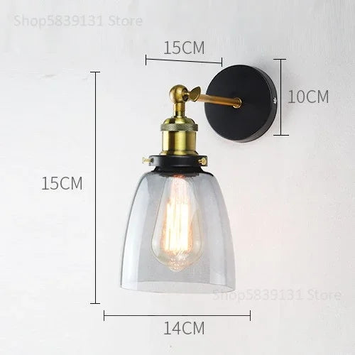 Afralia™ Vintage Metal Glass LED Wall Lamps Retro Industrial Living Room Bedroom Light Fixtures
