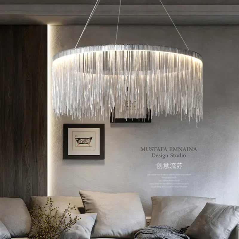 Afralia™ Tassel Chain LED Chandelier for Modern Living Room and Dining Room