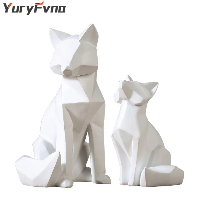 Afralia™ Geometric Fox Sculpture: Modern White Abstract Desktop Art & Creative Gift