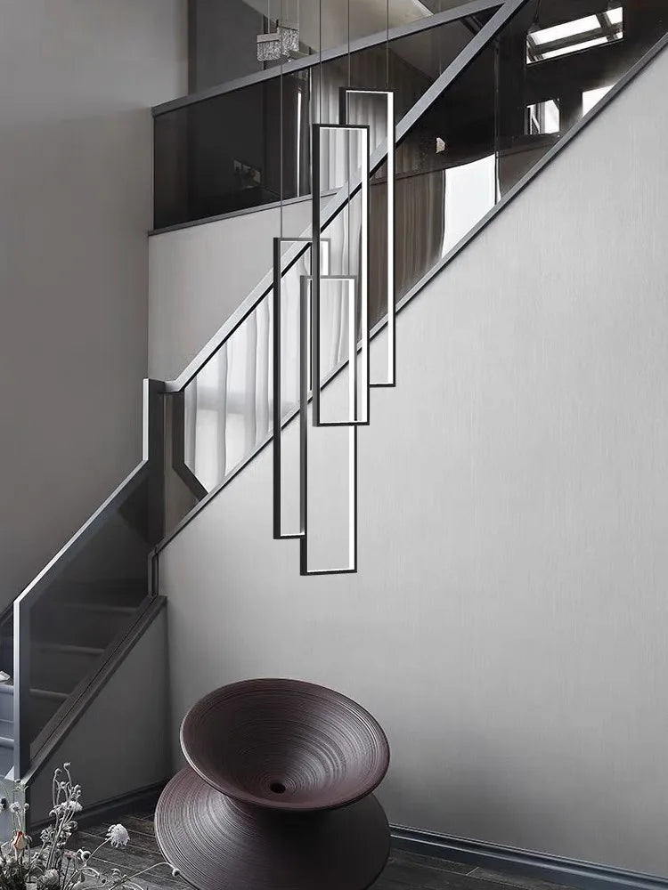 Afralia™ LED Stair Chandelier: Luxury Loft Geometry Pendant Lamps for Modern Living