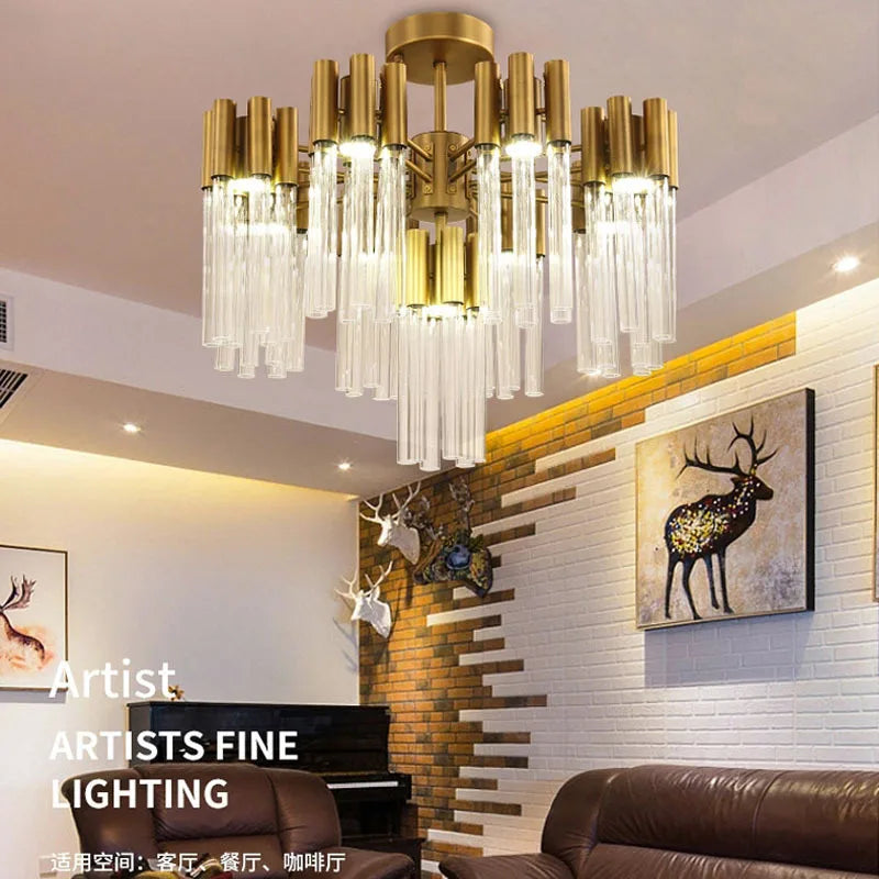 Afralia™ Golden Iron Crystal Chandelier for Luxury Ceiling Lighting