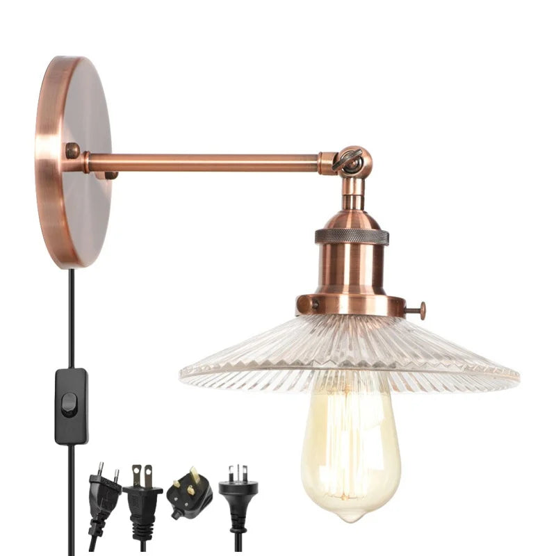 Afralia™ Industrial Loft LED Wall Light for Bedroom, Bathroom, Stairs - Plug In Iron Lamp