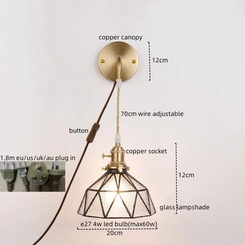 Afralia™ Copper Glass LED Wall Sconce Vintage Style Interior Light