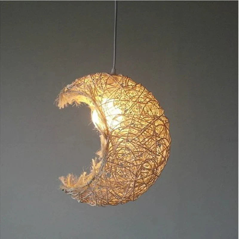 Afralia™ Moon Rattan Chandelier: Elegant Hand-Woven Lighting for Home, Office, and Cafe