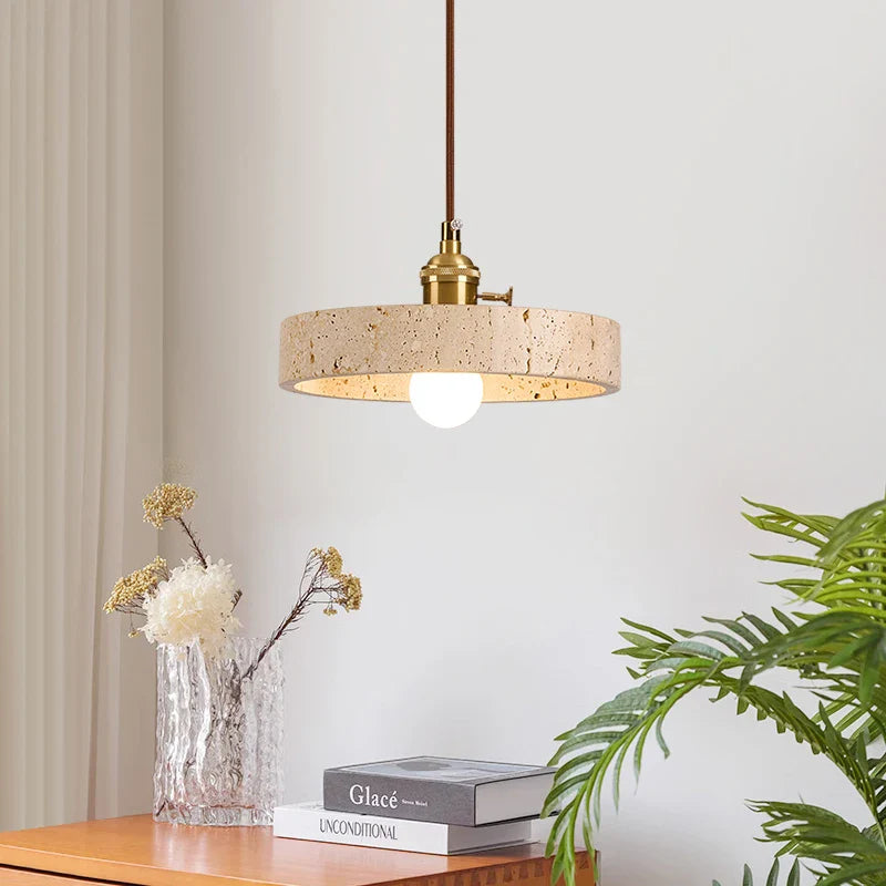 Afralia™ Nordic LED Pendant Lights Yellow Travertine Copper Hanging Lamp for Bedroom Dining Living Room