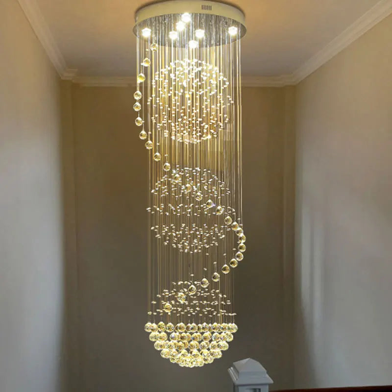 Afralia™ Modern Crystal Double Staircase Chandelier LED Pendant Lights for Villa Hall