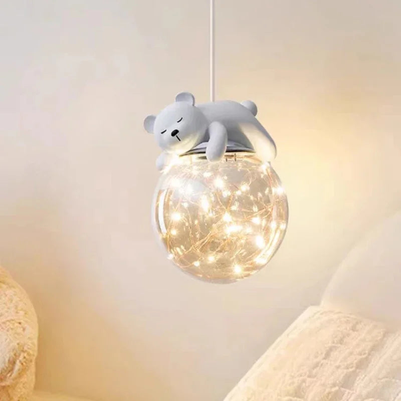 Afralia™ Glass Children Room Chandelier: White Bear Bunny Lamp for Modern Baby Boy Girl Bedroom