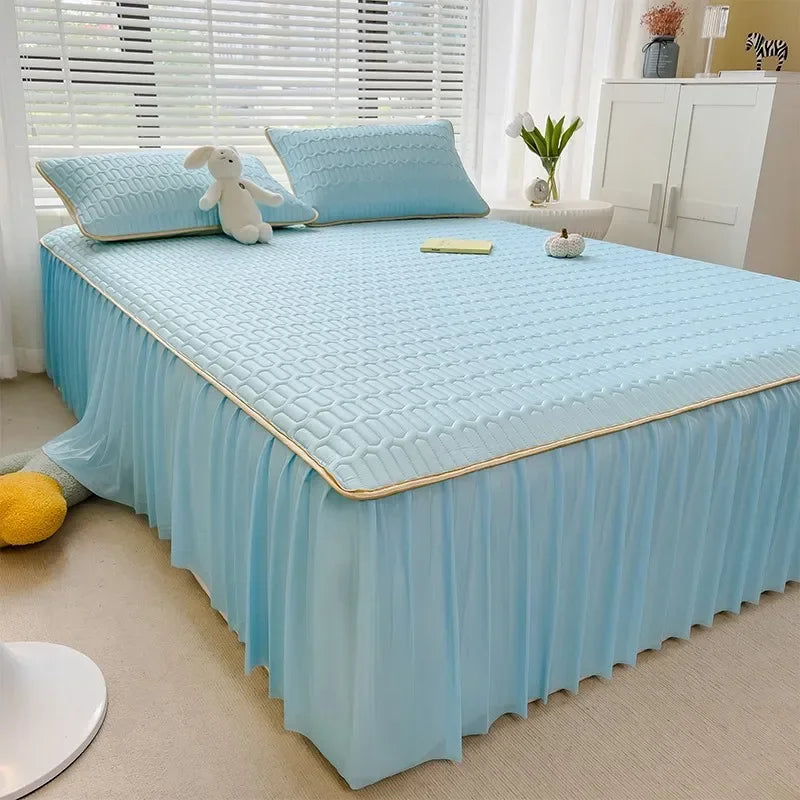 Afralia™ Cool Fabric Latex Bed Skirt Set: Solid Color Summer Mat with Elastic Band