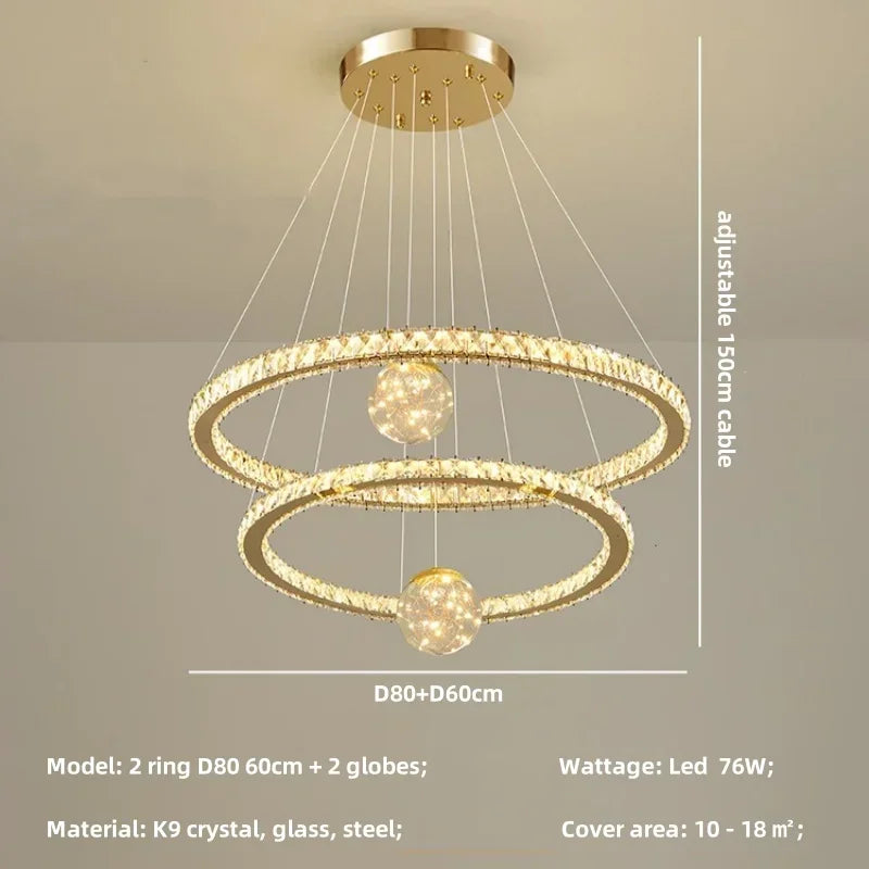 Afralia™ Crystal LED Chandelier: Modern Living Room Pendant Lights, Glass Globe Hanging Lamp