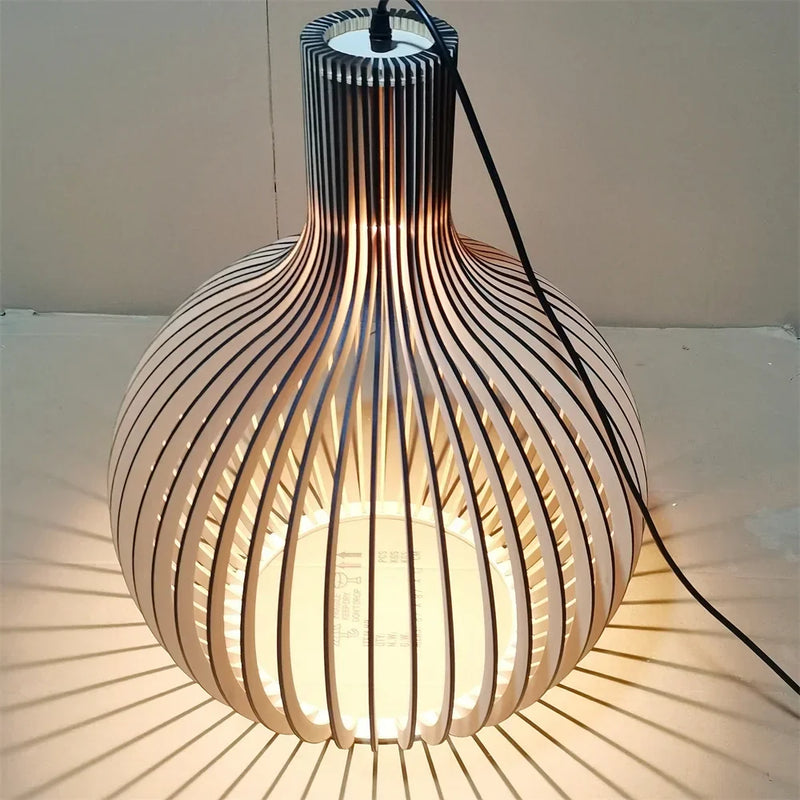 Afralia™ Black Wood Cage Chandelier Foscarini Hanging Bamboo Living Room Lamp