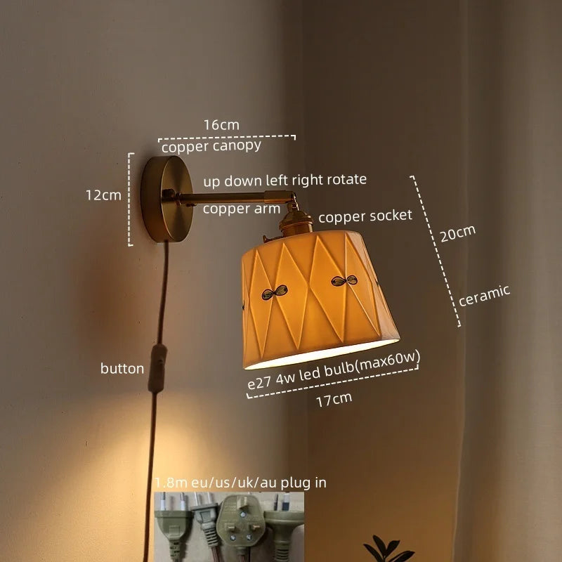 Afralia™ Ceramic Copper LED Wall Sconce Light, Modern Nordic Design for Living Room, Bedroom, Bathroom