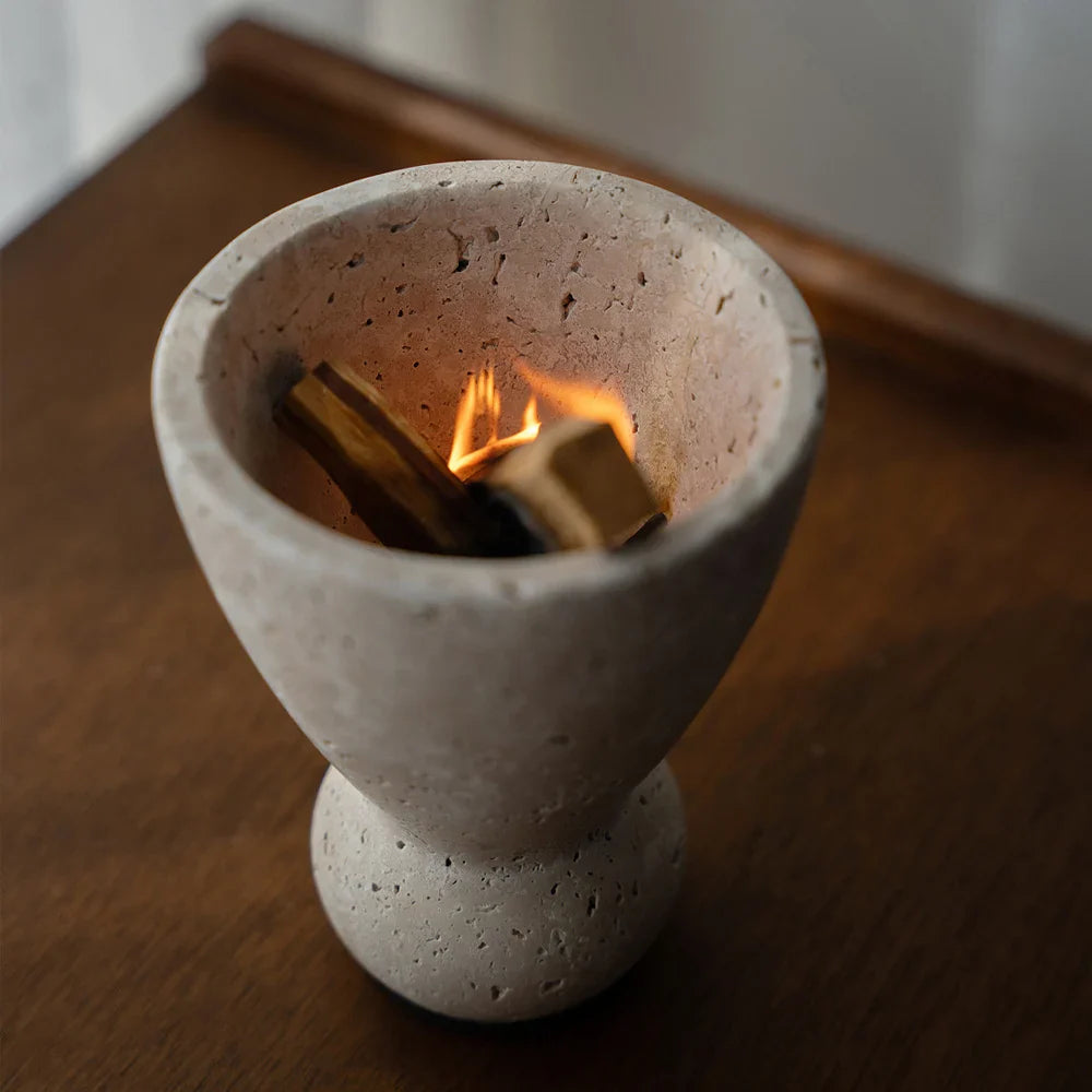 Afralia™ Travertine Mubkhar Wood Incense Holder & Palo Santo Burner