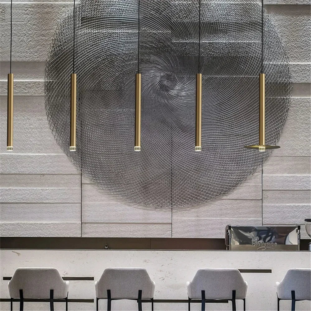 Afralia™ Gold Tube LED Pendant Lights for Kitchen Dining Office Home Decor