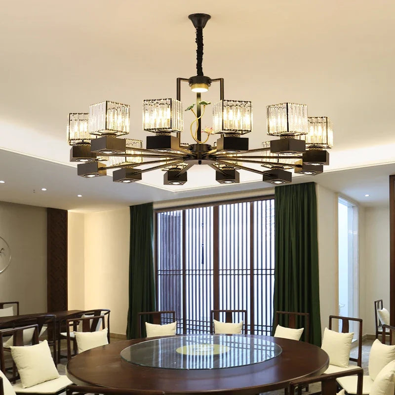 Afralia™ Crystal Dining Room Chandelier with Spotlights for Hotel Club Ballroom
